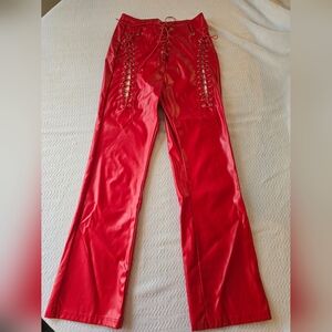 Red Pleather Lace Up Pants. EUC Measurements In Pics